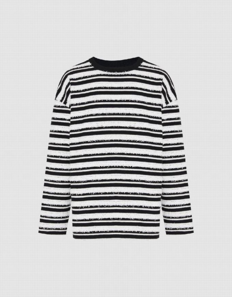 White Urban Revivo Striped Crew Neck Men\'s T-Shirts | ZXWIGA-972