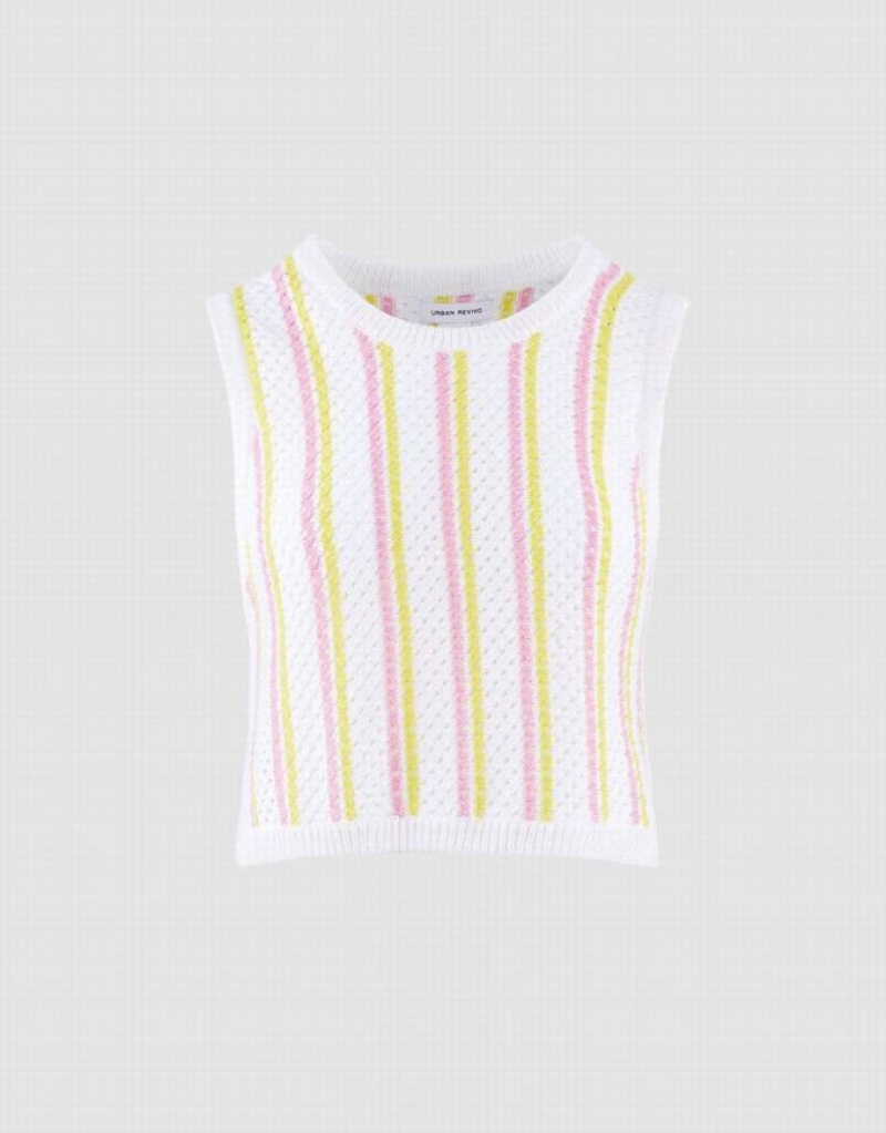 White Urban Revivo Striped Knitted Women\'s Tank Top | PIOSFM-162