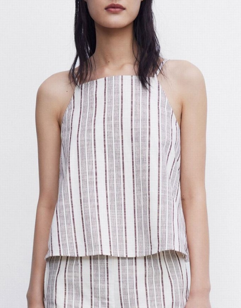 White Urban Revivo Striped Women's Camisole | ACDRJM-207