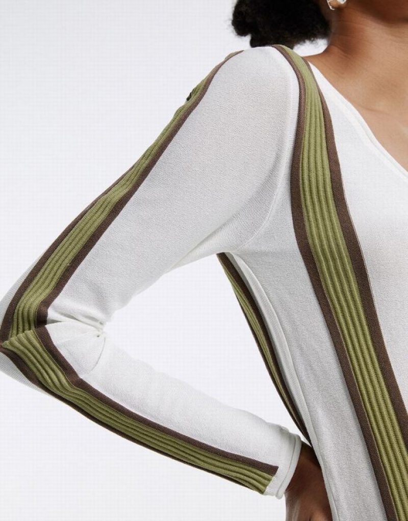 White Urban Revivo Striped Women's Sweaters | LJNEBG-210