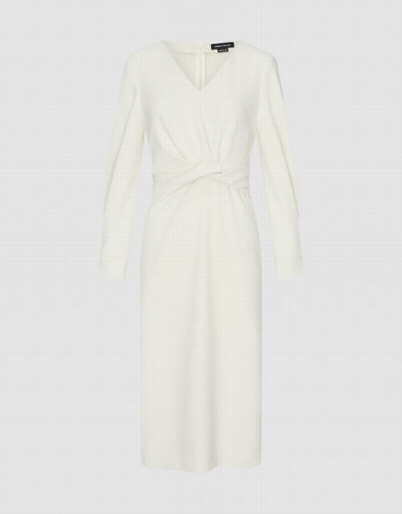 White Urban Revivo Surplice Front Straight Women's Dress | SEVRGN-195