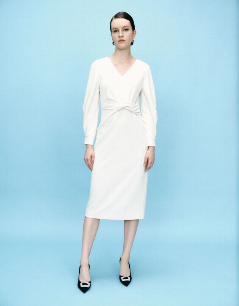 White Urban Revivo Surplice Front Straight Women\'s Dress | SEVRGN-195