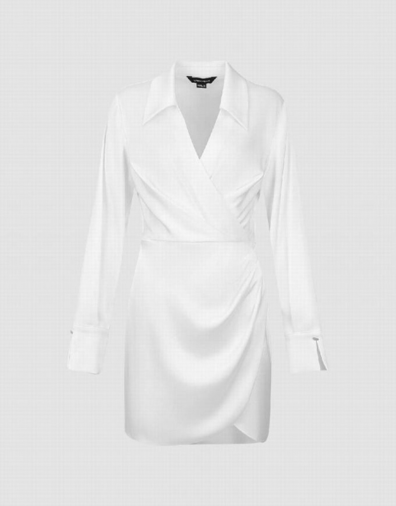White Urban Revivo Surplice Front V-Neck Straight Women's Dress | ZVBMYT-859