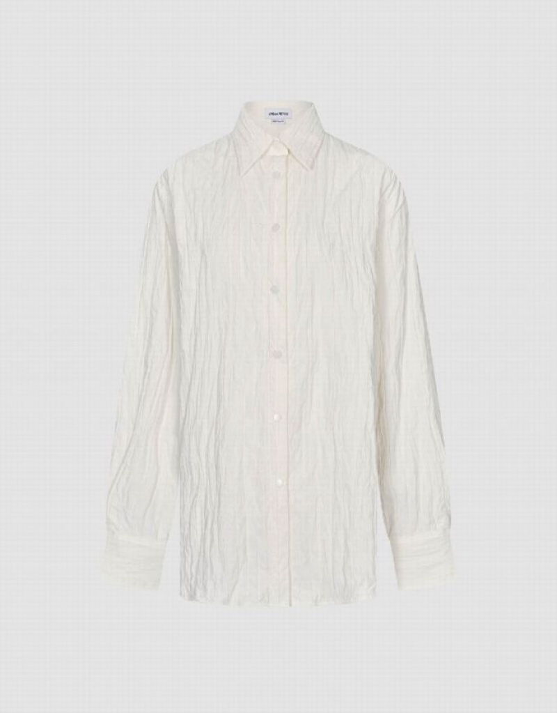 White Urban Revivo Textured Button Up Women's Shirts | EVLATI-219