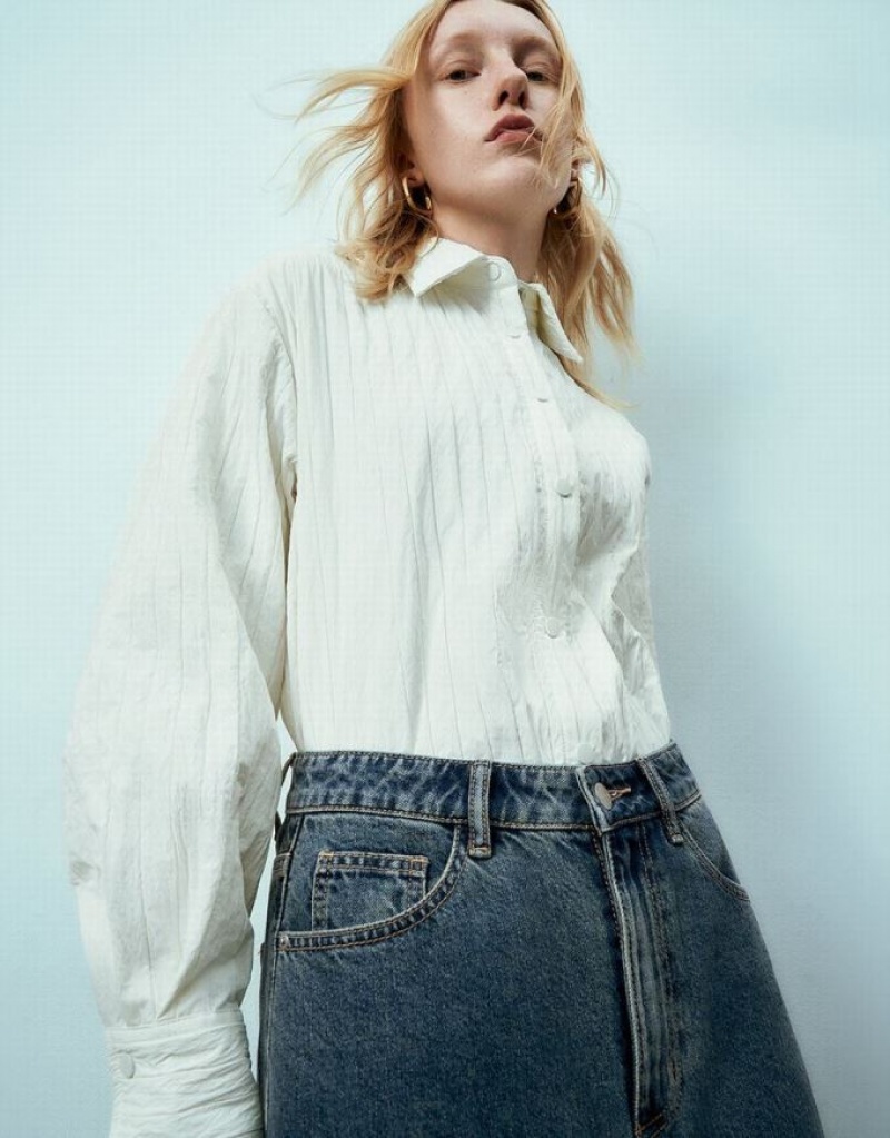 White Urban Revivo Textured Button Up Women's Shirts | EVLATI-219