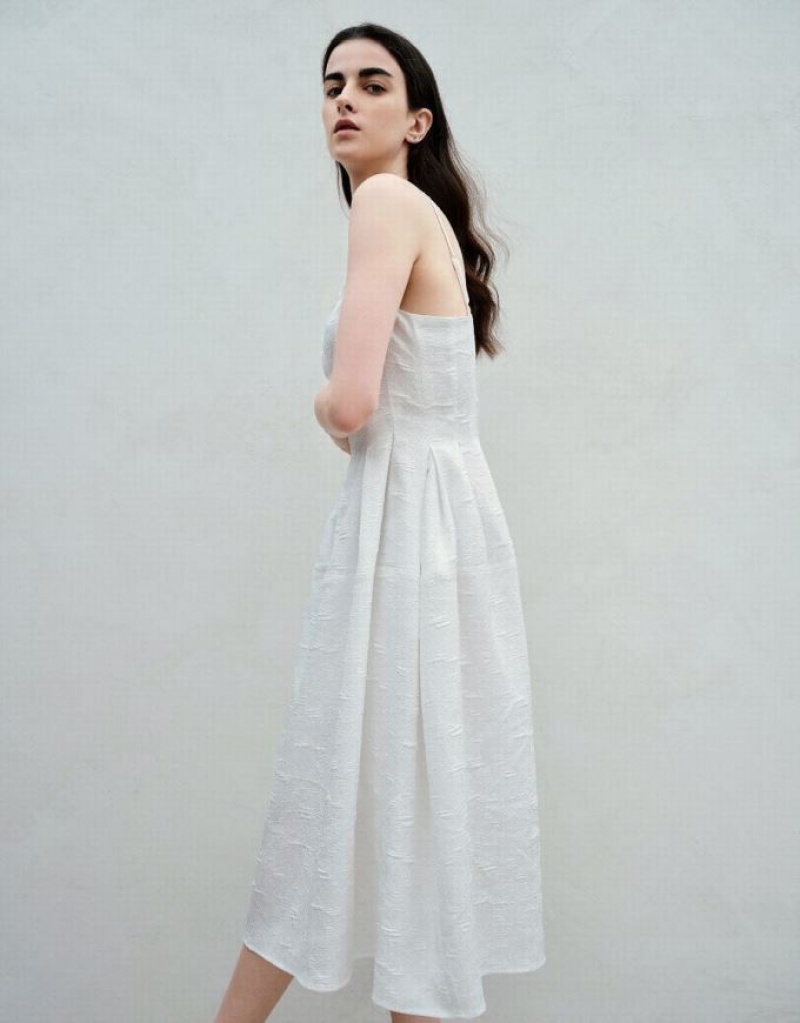 White Urban Revivo Textured Cami A-Line Women's Dress | FWYPTH-650