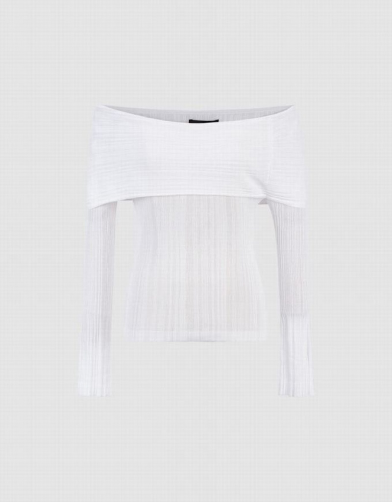 White Urban Revivo Textured Crew Neck Knitted Women's Cardigan | USTZLY-759