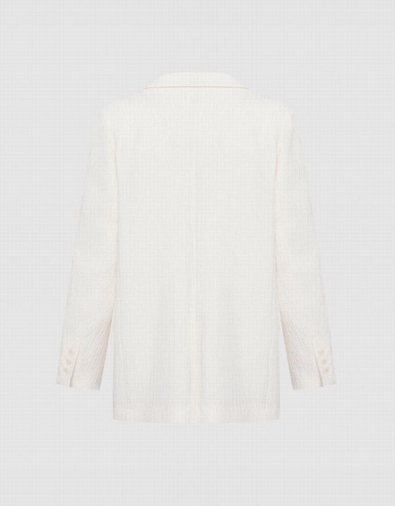 White Urban Revivo Textured Double Breasted Women's Blazers | ZFMPGY-615