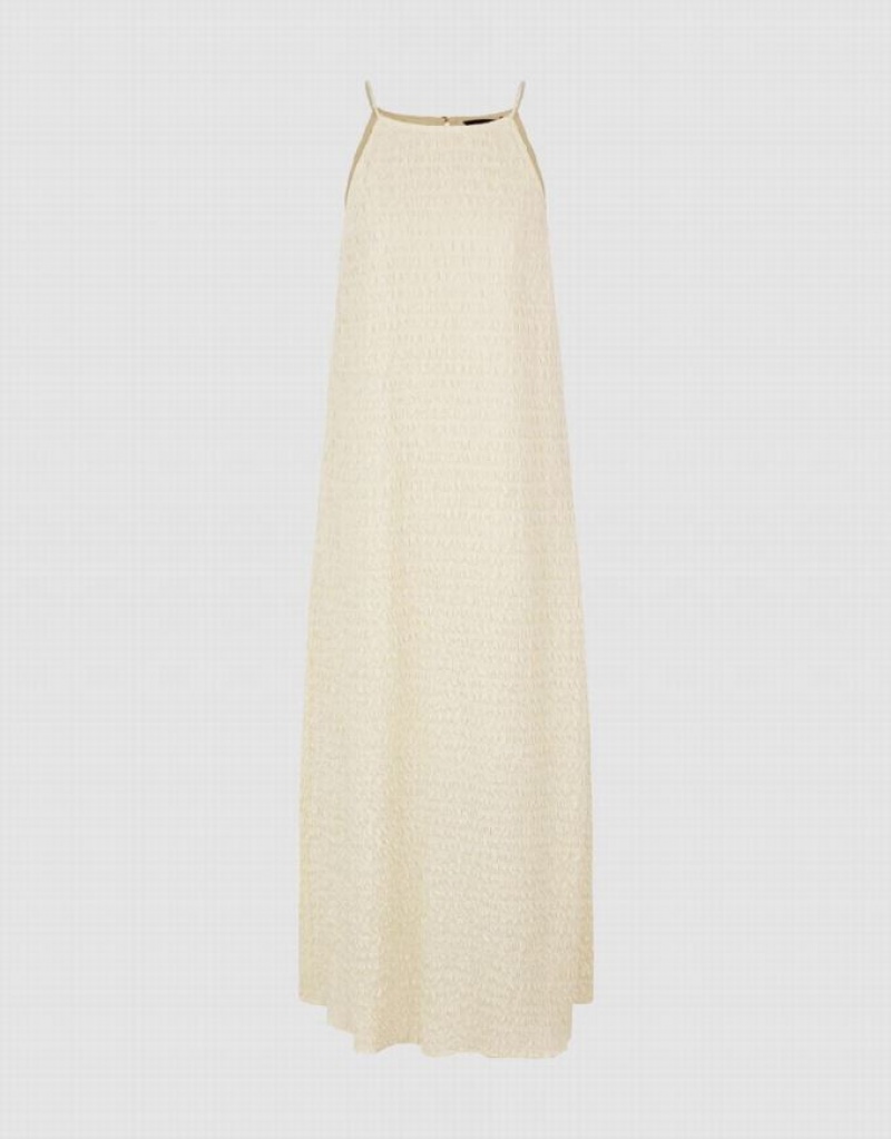 White Urban Revivo Textured Halter Neck A-Line Women's Dress | MKGPHU-143