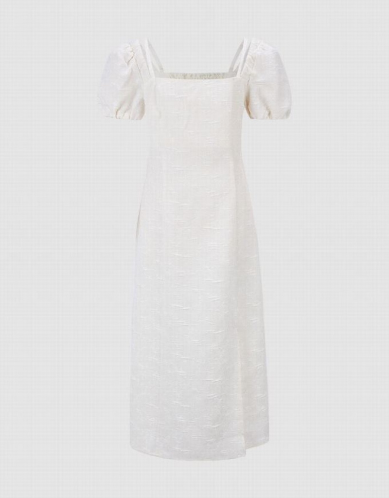 White Urban Revivo Textured Off Shoulder Skater Women's Short Dress | VXMWEL-459