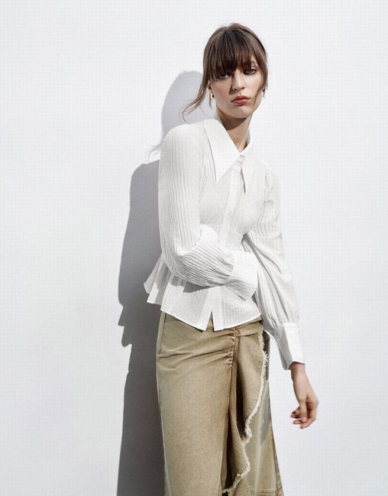 White Urban Revivo Textured Overhead Women's Blouse | PTKIBO-897