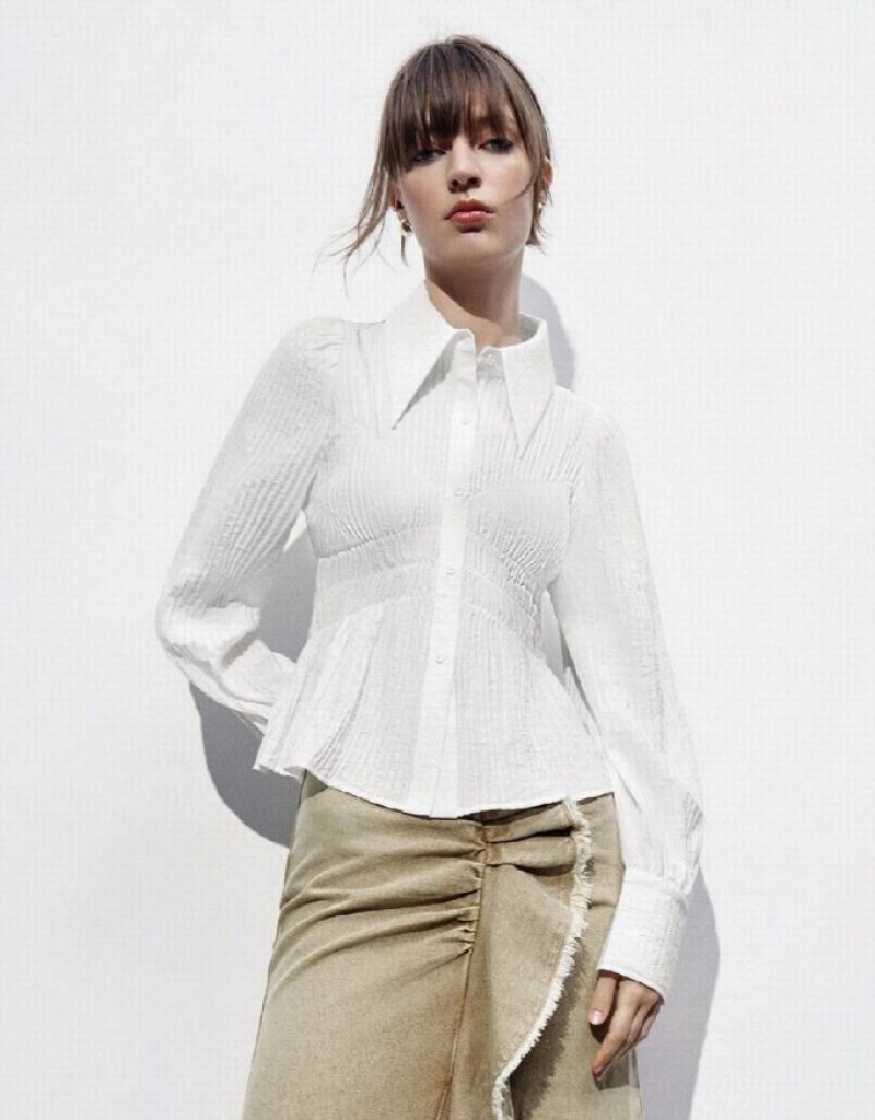 White Urban Revivo Textured Overhead Women\'s Blouse | PTKIBO-897