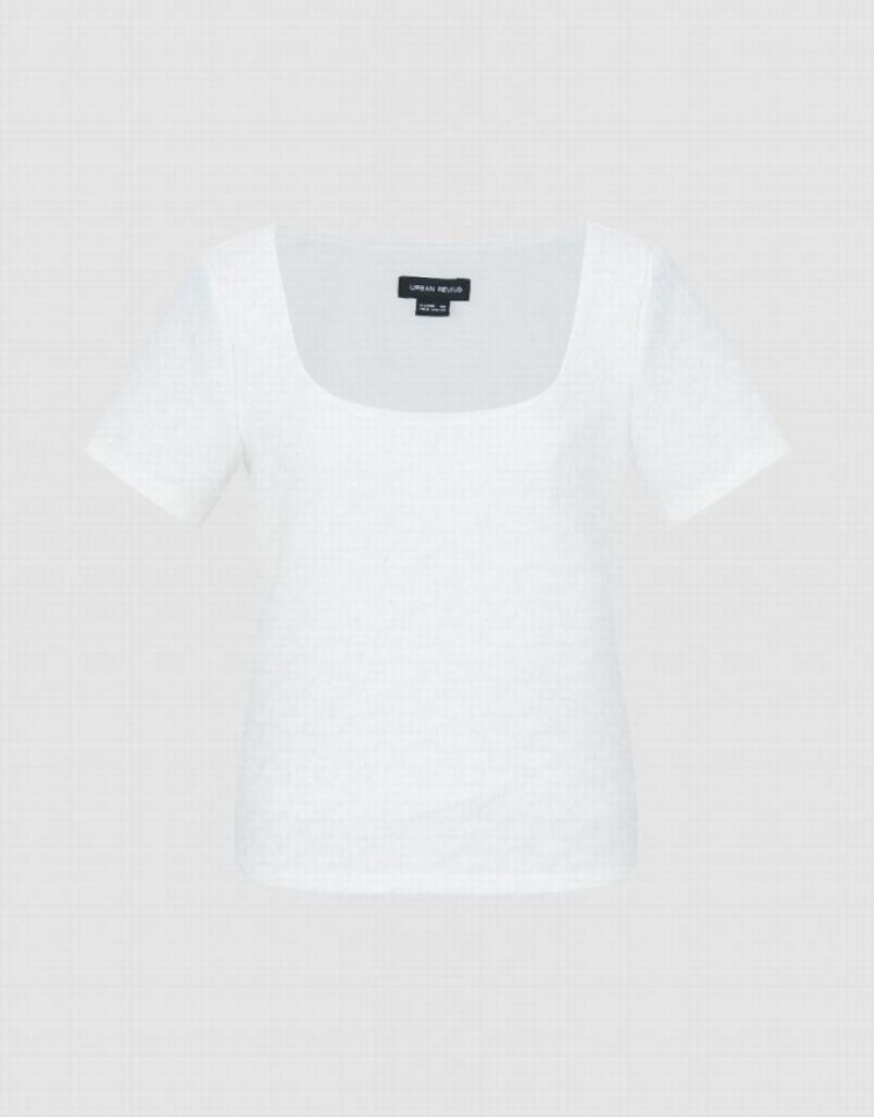 White Urban Revivo Textured Raglan Sleeve Women's T-Shirts | MYOVUA-546