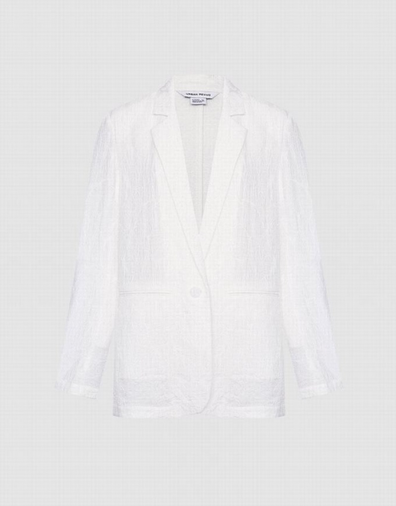 White Urban Revivo Textured Single Breasted Women\'s Blazers | GVZHBS-948