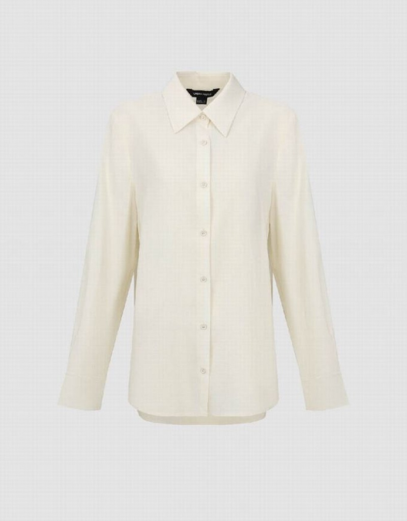 White Urban Revivo Textured Straight Women's Shirts | RCWZEP-597