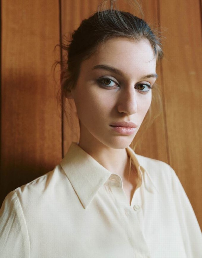 White Urban Revivo Textured Straight Women's Shirts | RCWZEP-597
