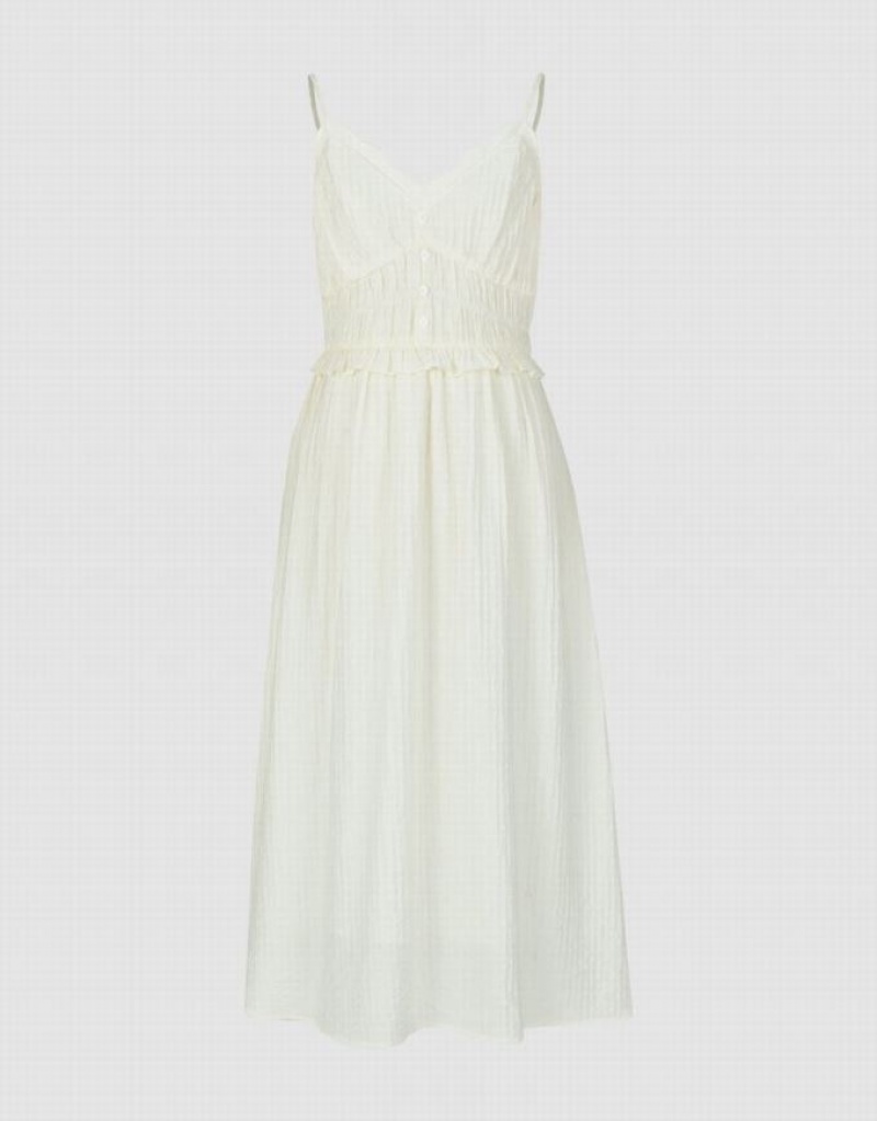 White Urban Revivo V-Neck A-Line Cami Women's Dress | WSCDYQ-801