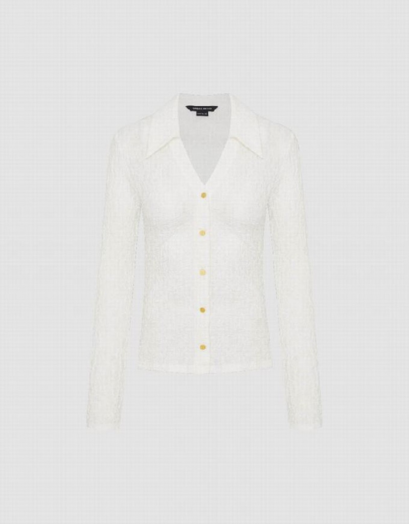 White Urban Revivo V-Neck Knitted Skinny Women's T-Shirts | DLZAGI-175