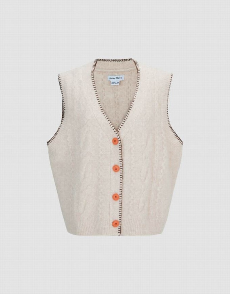 White Urban Revivo V-Neck Knitted Women's Cardigan | YBCFNM-059