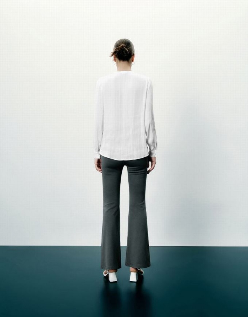 White Urban Revivo V-Neck Overhead Women's Blouse | LPKGND-572