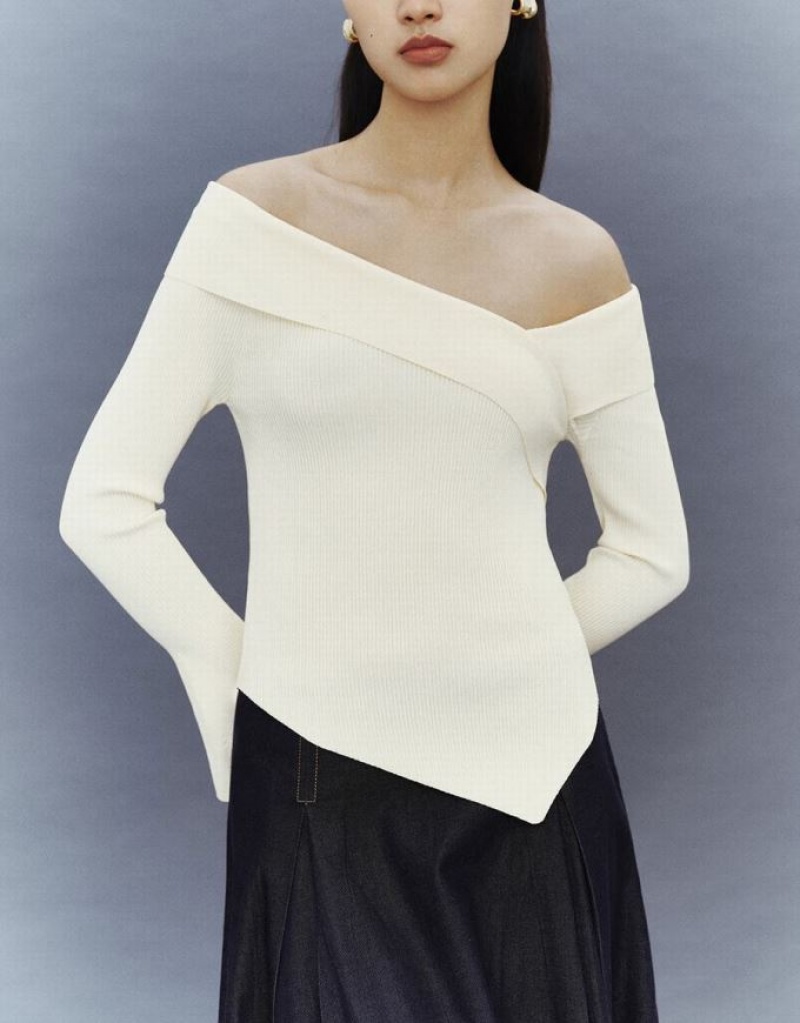 White Urban Revivo V-Neck Skinny Knitted Women's Cardigan | PGRLED-647