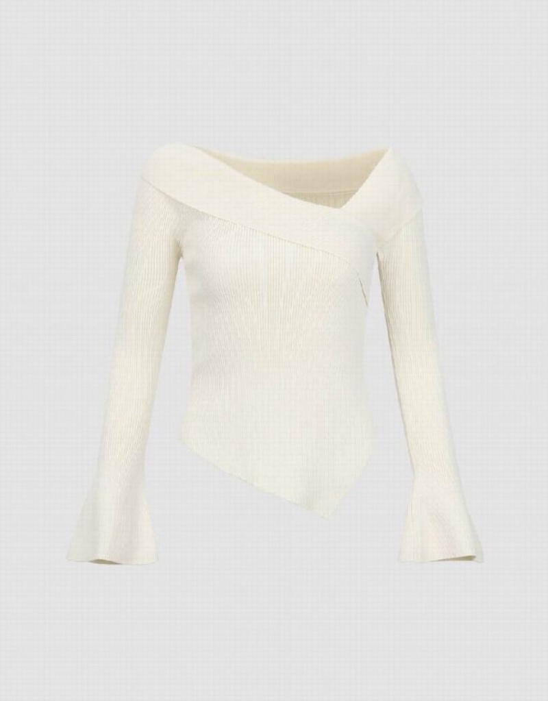 White Urban Revivo V-Neck Skinny Knitted Women\'s Cardigan | PGRLED-647