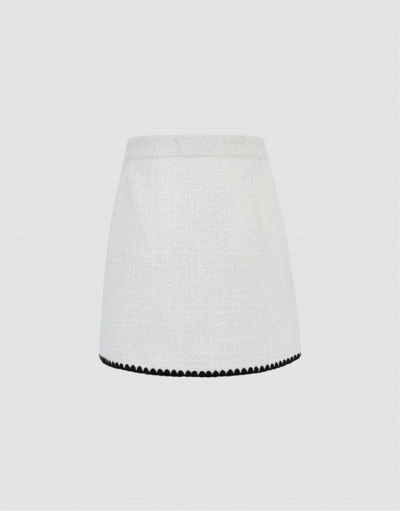 White Urban Revivo Wave Trim Mini A-Line Women's Skirts | BQYANR-103