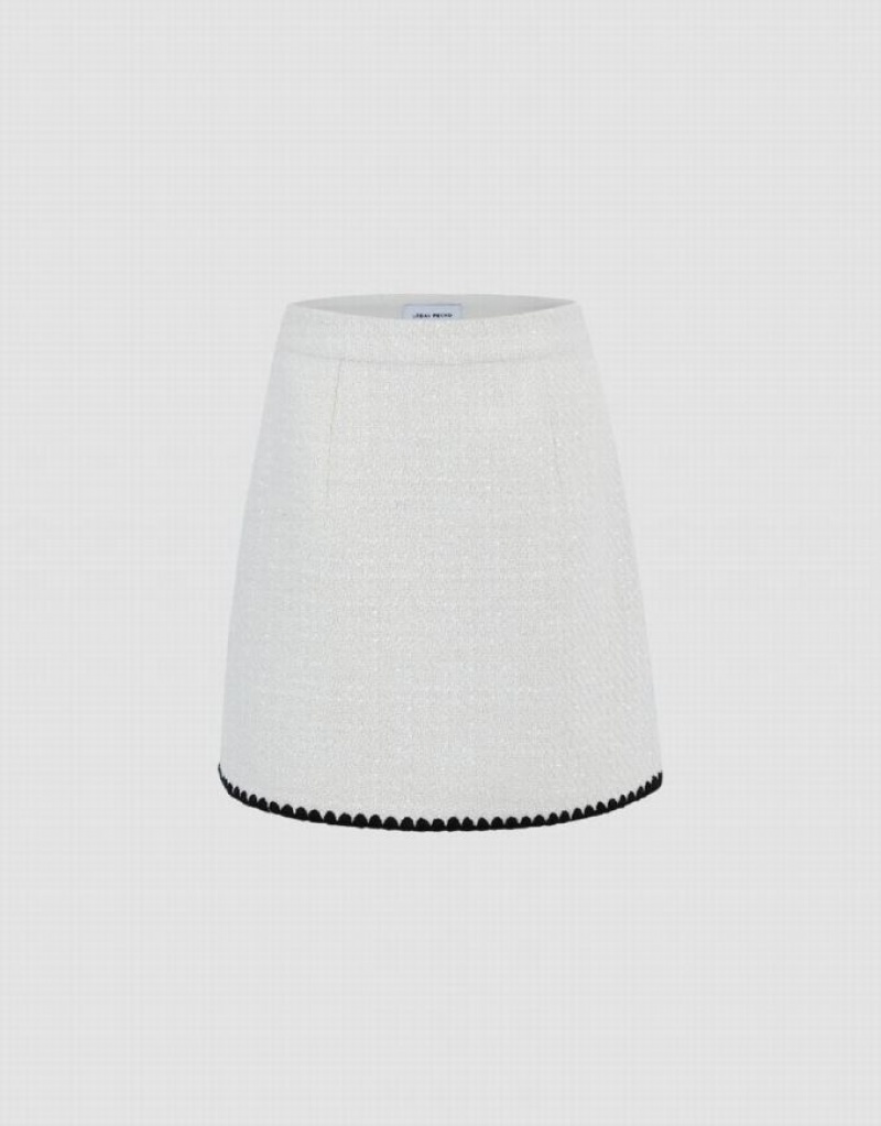 White Urban Revivo Wave Trim Mini A-Line Women\'s Skirts | BQYANR-103
