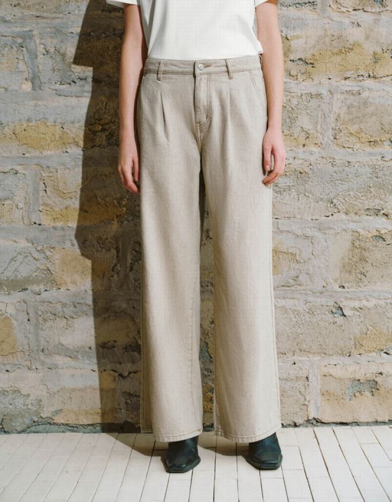 White Urban Revivo Wide-Leg Women's Jeans | UBCTVZ-693