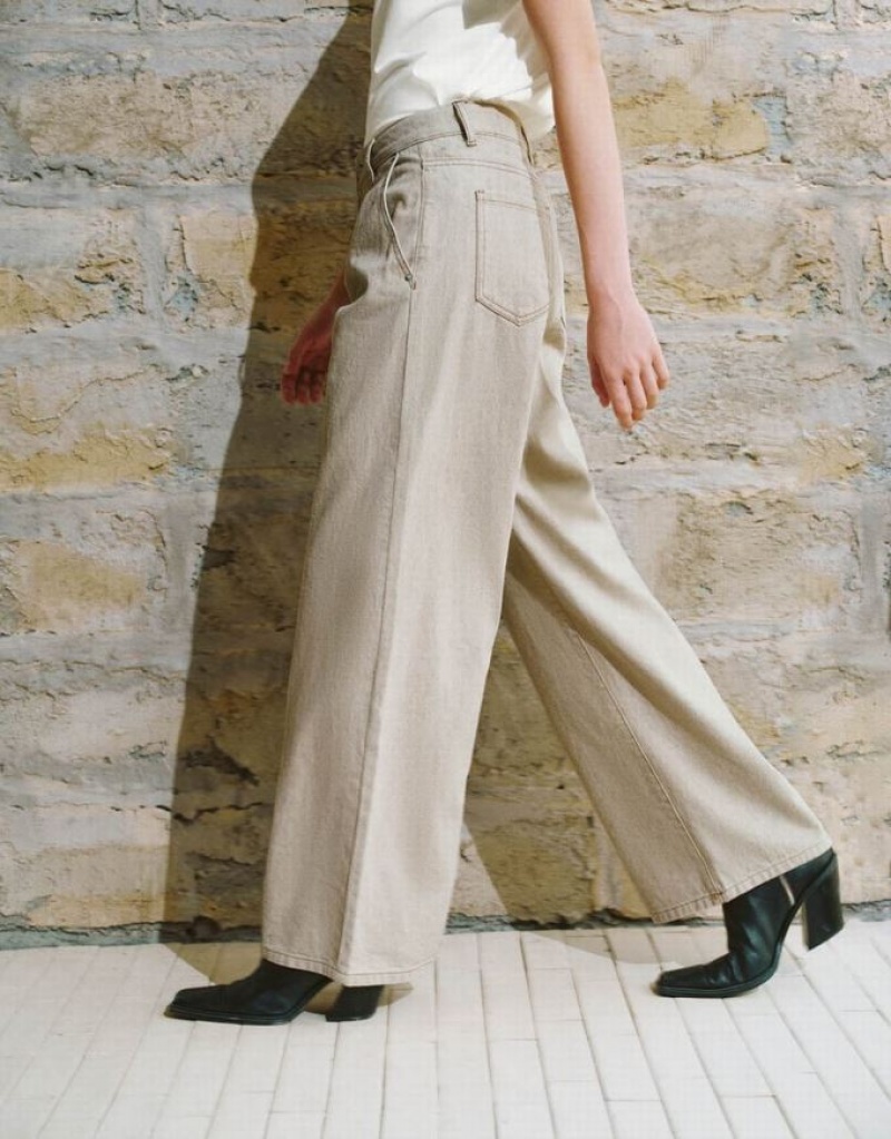 White Urban Revivo Wide-Leg Women's Jeans | UBCTVZ-693
