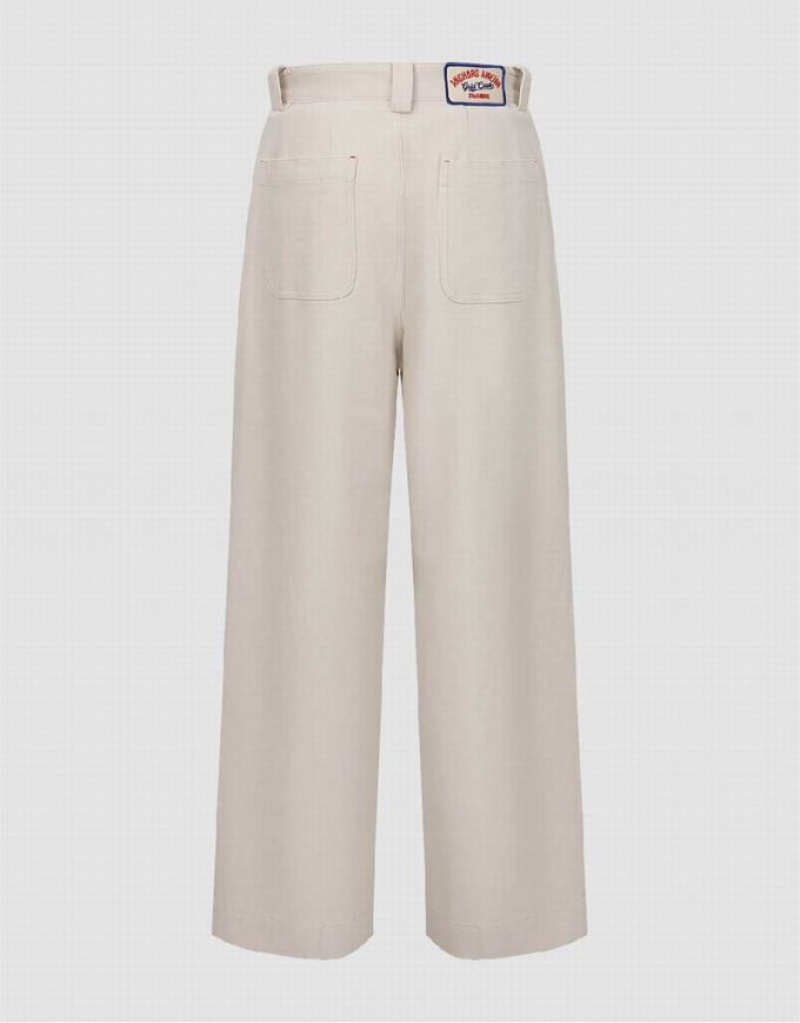 White Urban Revivo Wide-Leg Women's Pants | HWQICN-794