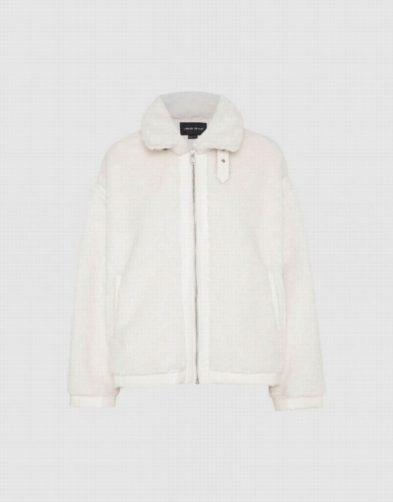 White Urban Revivo Zipper Front Furry Women's Coats | AVNWMP-243