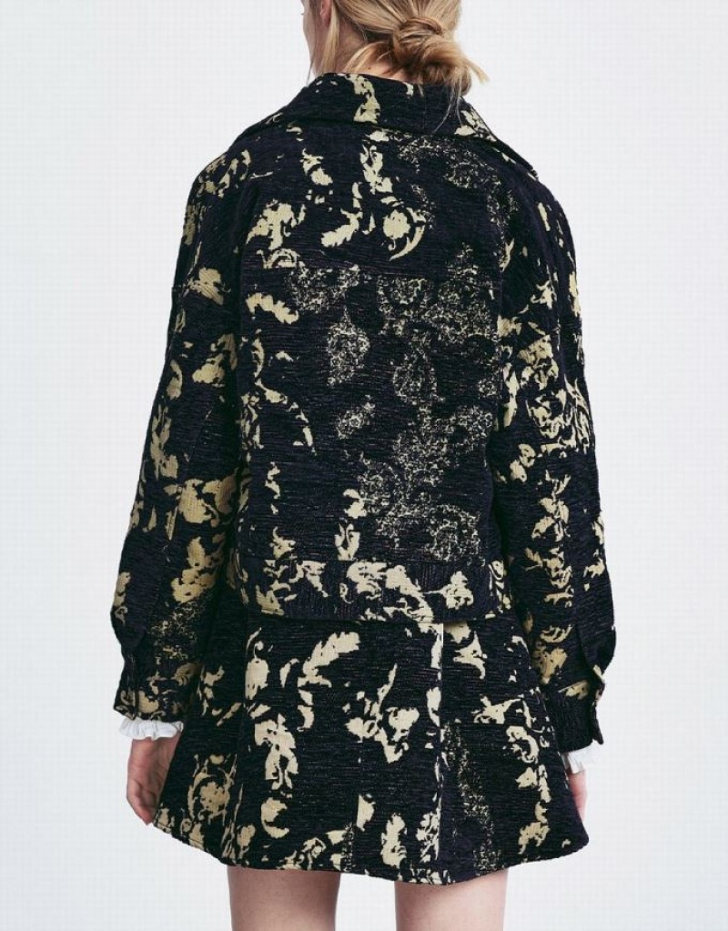 Yellow Urban Revivo Abstract Print Button Up Women's Jacket | LKBOXR-539
