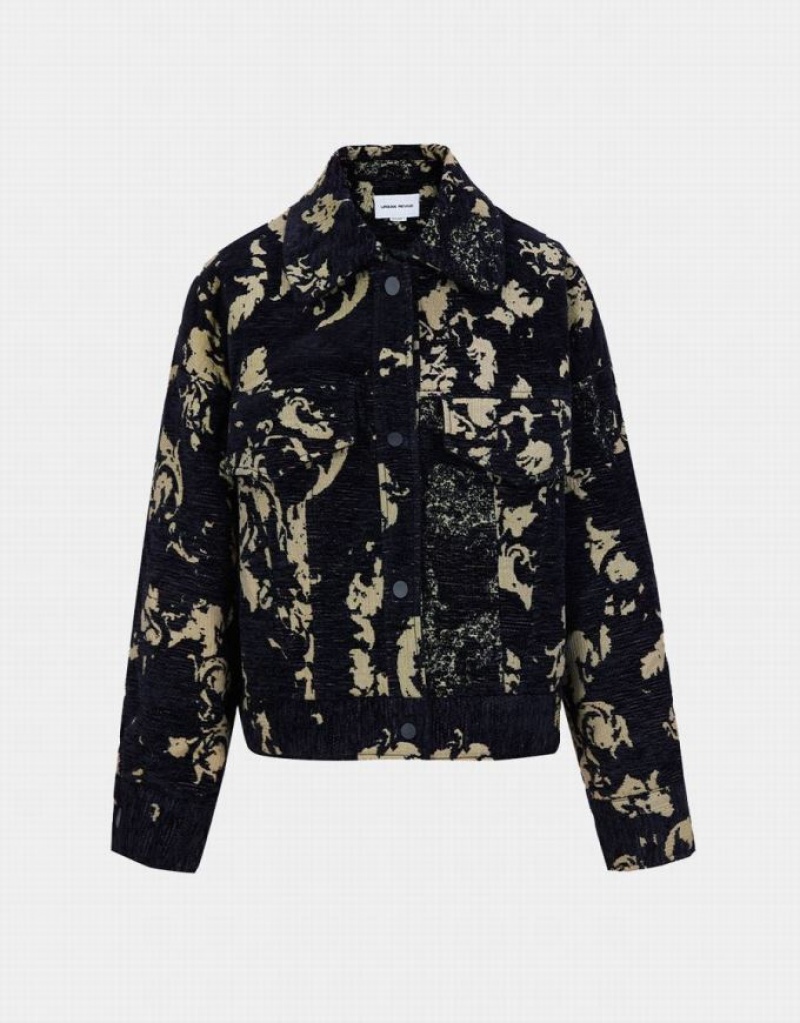 Yellow Urban Revivo Abstract Print Button Up Women\'s Jacket | LKBOXR-539