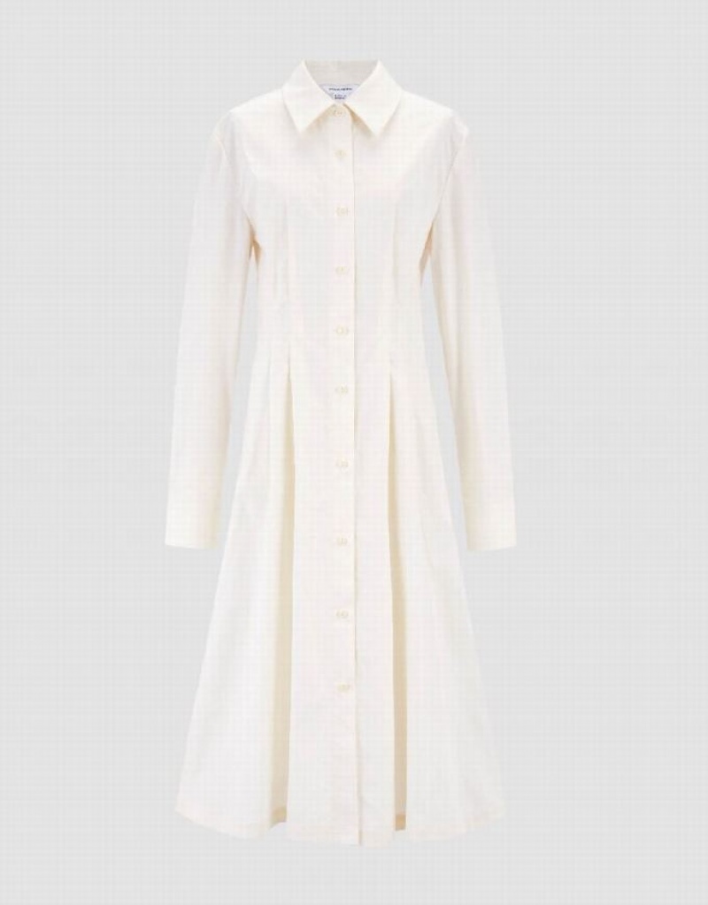 Yellow Urban Revivo Gathered Waist Cotton Women's Shirt Dress | FYBCNA-570