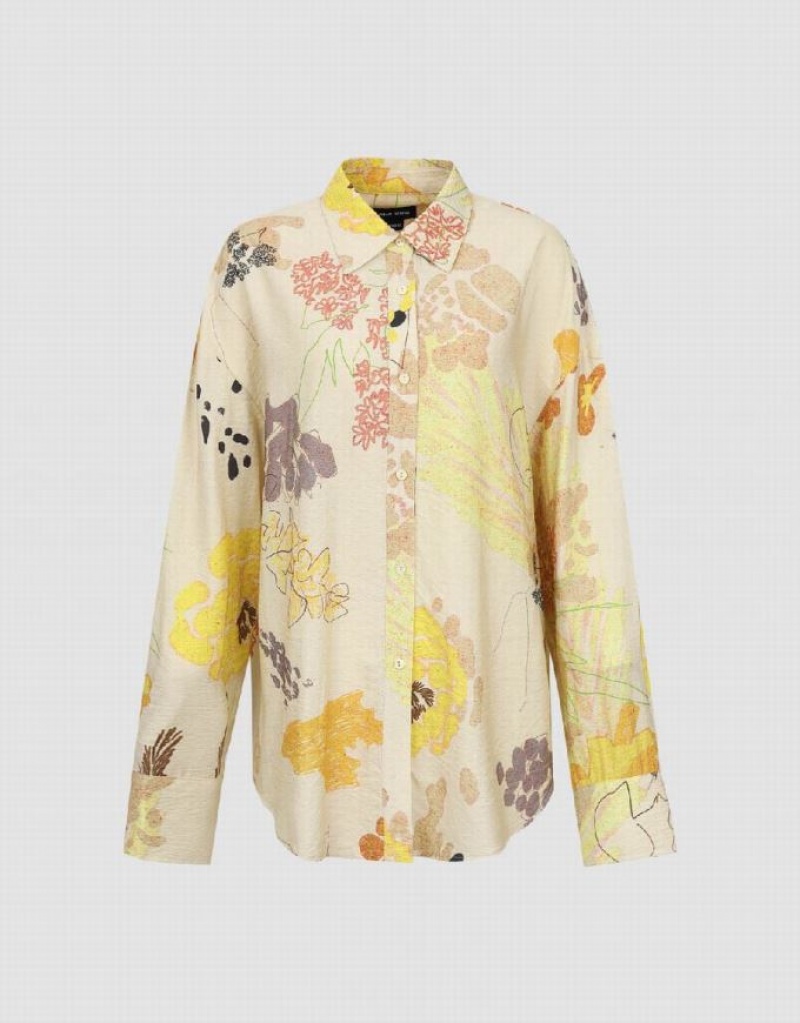 Yellow Urban Revivo Gradient Straight Women\'s Shirts | KUBFDS-146