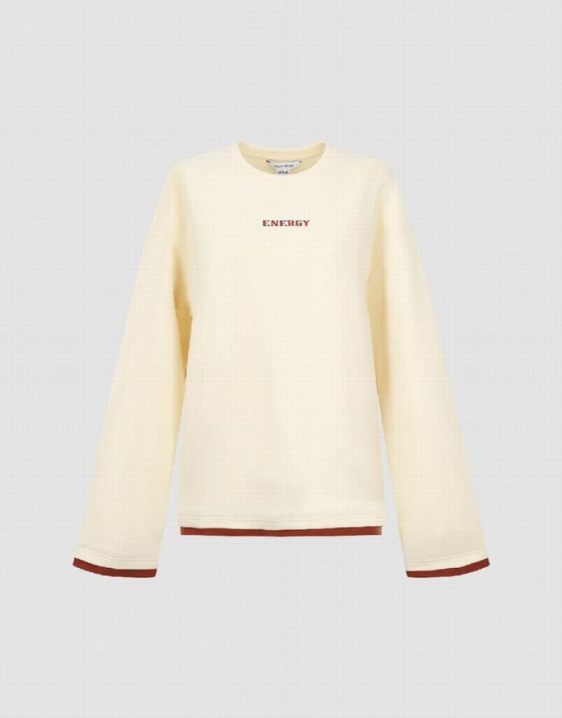 Yellow Urban Revivo Letter Embossed Crew Neck Loose Women's T-Shirts | BVFKEO-179