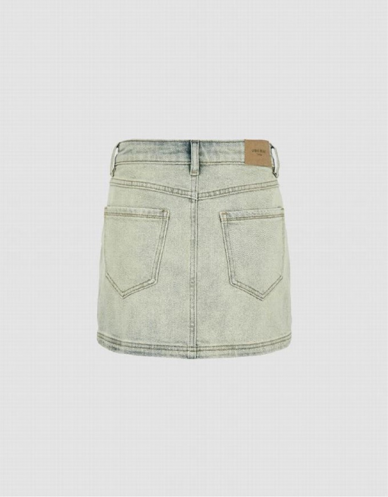 Yellow Urban Revivo Mini Straight Women's Denim Skirt | SNIUJX-182