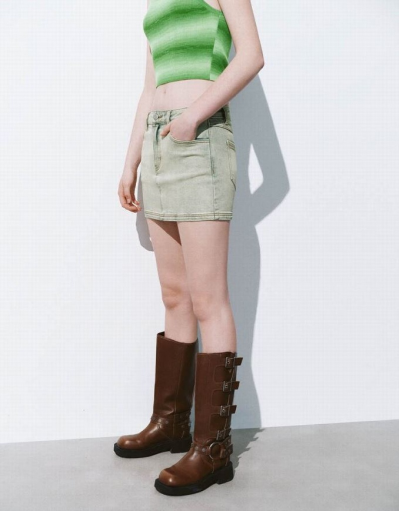 Yellow Urban Revivo Mini Straight Women's Denim Skirt | SNIUJX-182