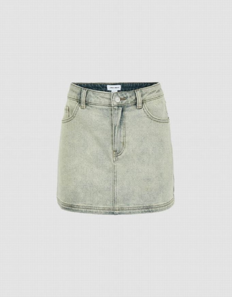 Yellow Urban Revivo Mini Straight Women\'s Denim Skirt | SNIUJX-182
