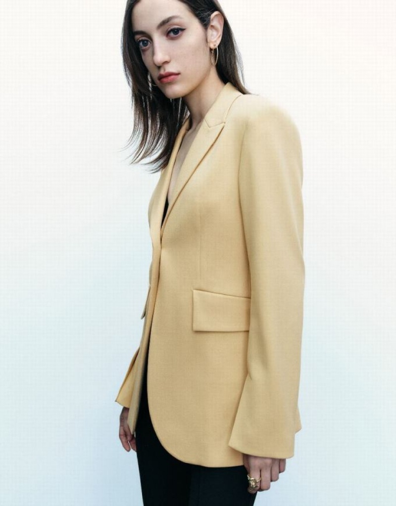 Yellow Urban Revivo Peaked Lapel Straight Women's Blazers | DRXQFG-647
