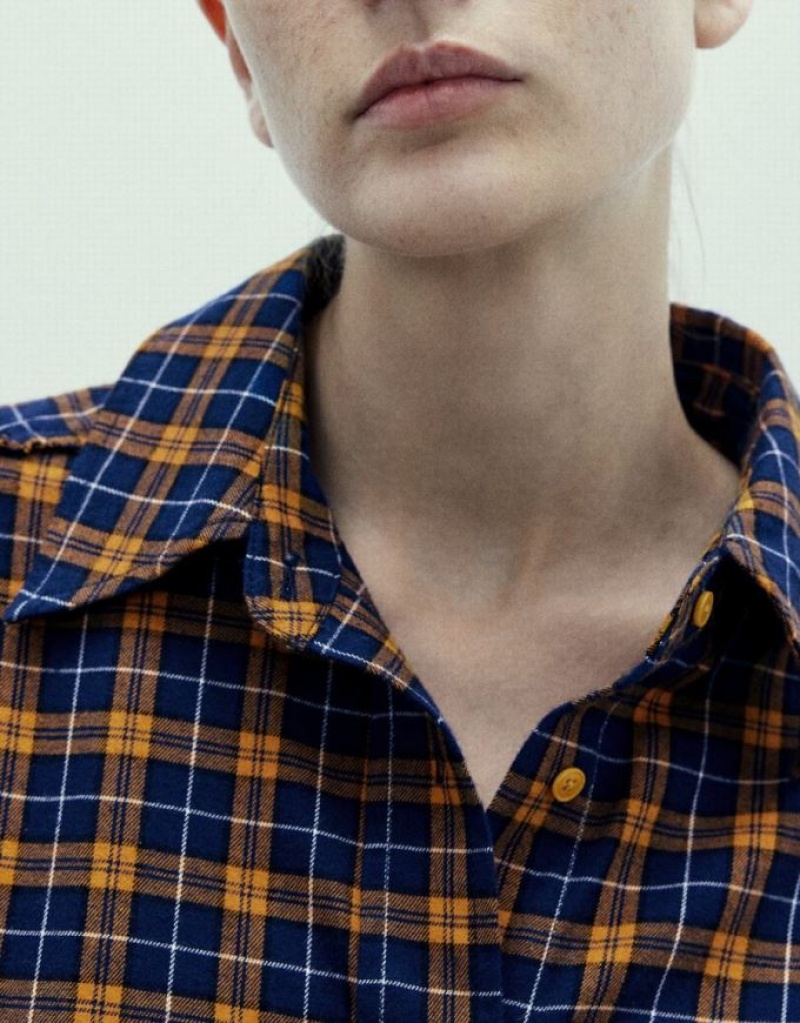 Yellow Urban Revivo Plaid Women's Shirts | GKFOEL-470