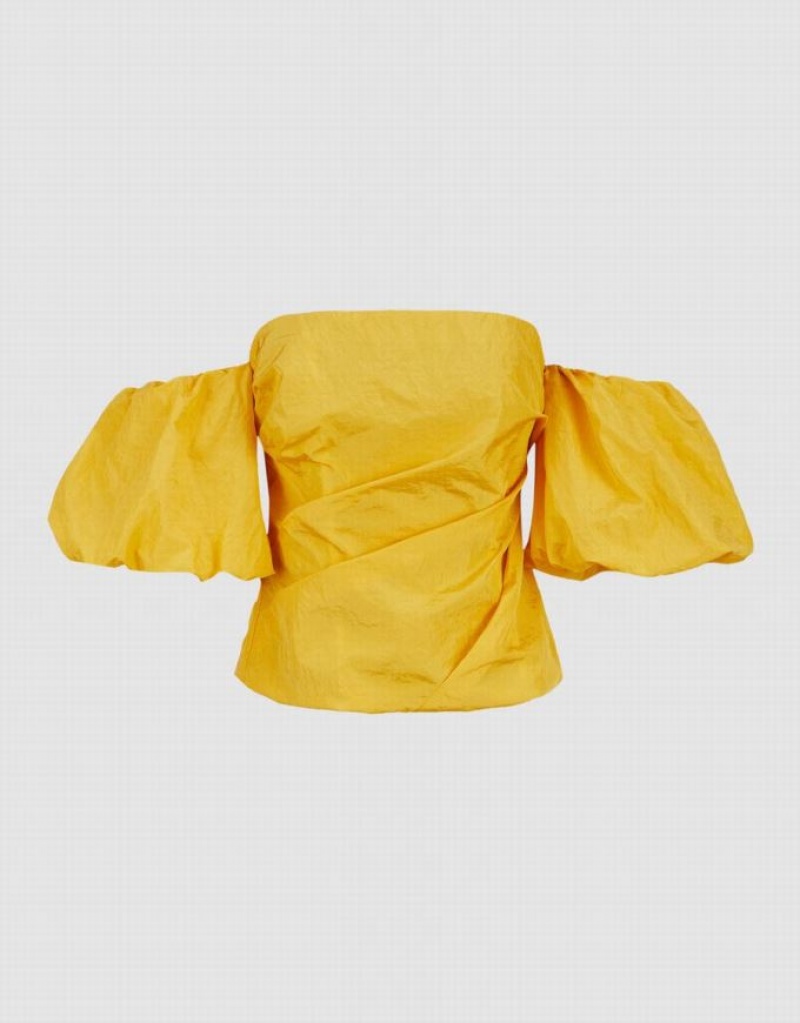 Yellow Urban Revivo Ruched Off-Shoulder Women's Tank Top | ROMPVX-958