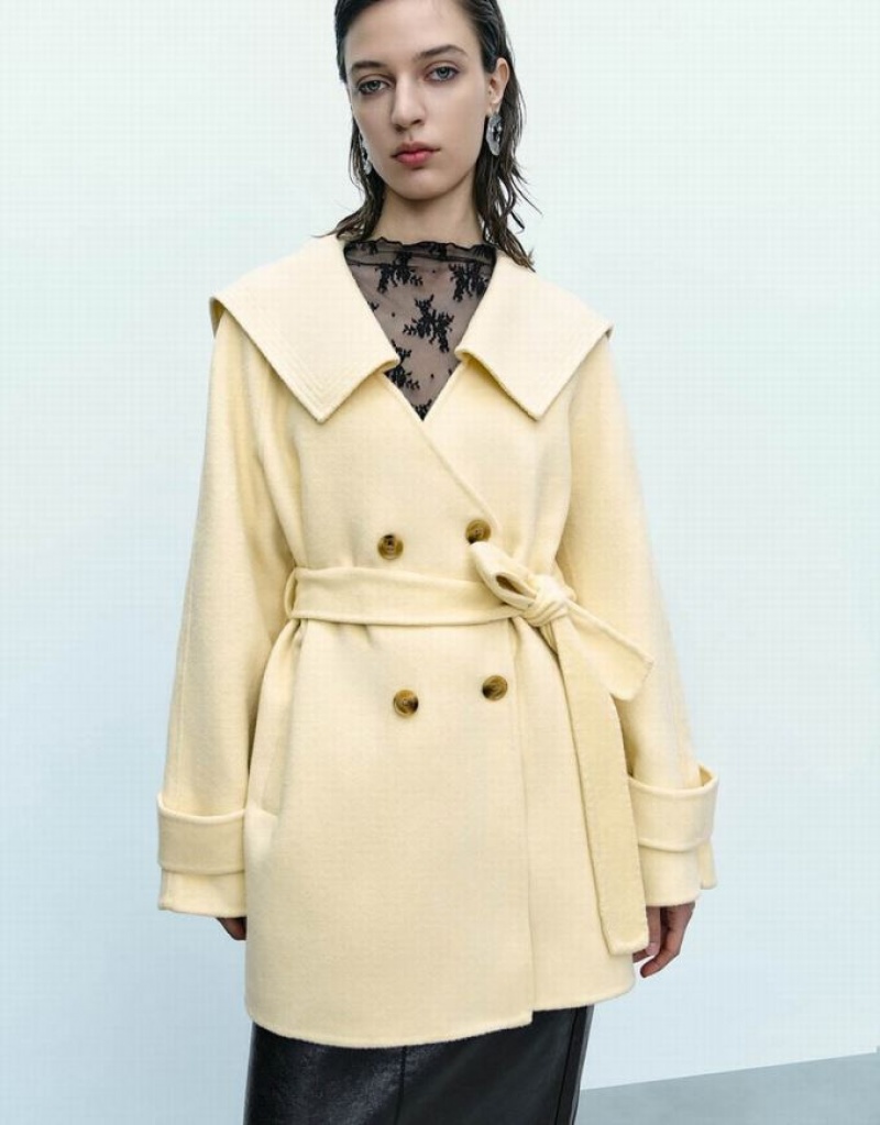 Yellow Urban Revivo Sailor Collar Neck Straight Women's Coats | ACJXPV-347