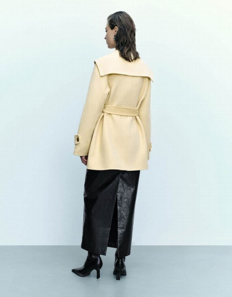 Yellow Urban Revivo Sailor Collar Neck Straight Women's Coats | ACJXPV-347
