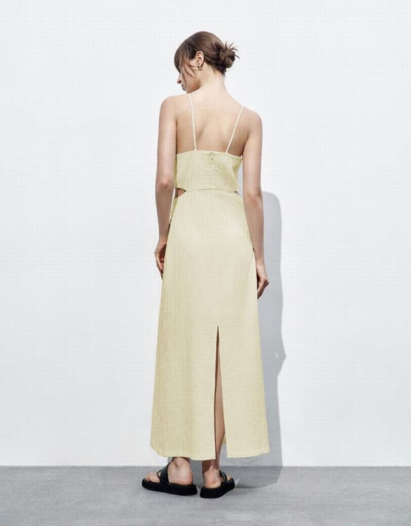 Yellow Urban Revivo Sleeveless Cut-Out Skater Women's Short Dress | HOMGCX-981
