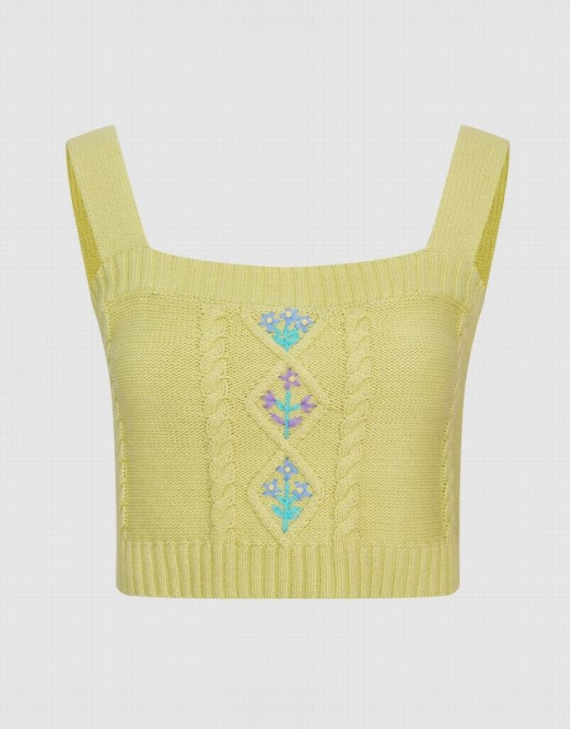 Yellow Urban Revivo Square Neck Knitted Sleeveless Women\'s Tank Top | CGJLVZ-257