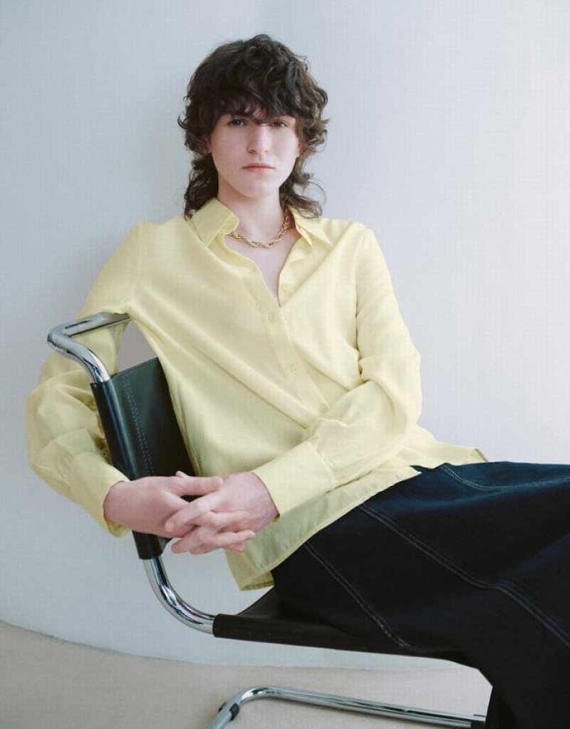 Yellow Urban Revivo Straight Lapel Women's Shirts | WIRPUX-917