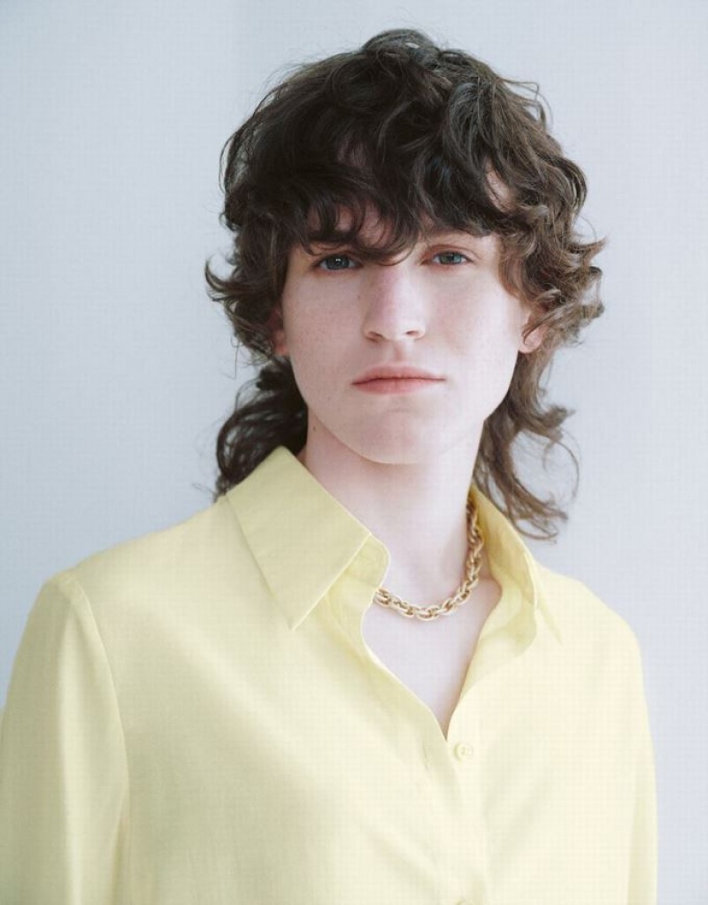 Yellow Urban Revivo Straight Lapel Women's Shirts | WIRPUX-917