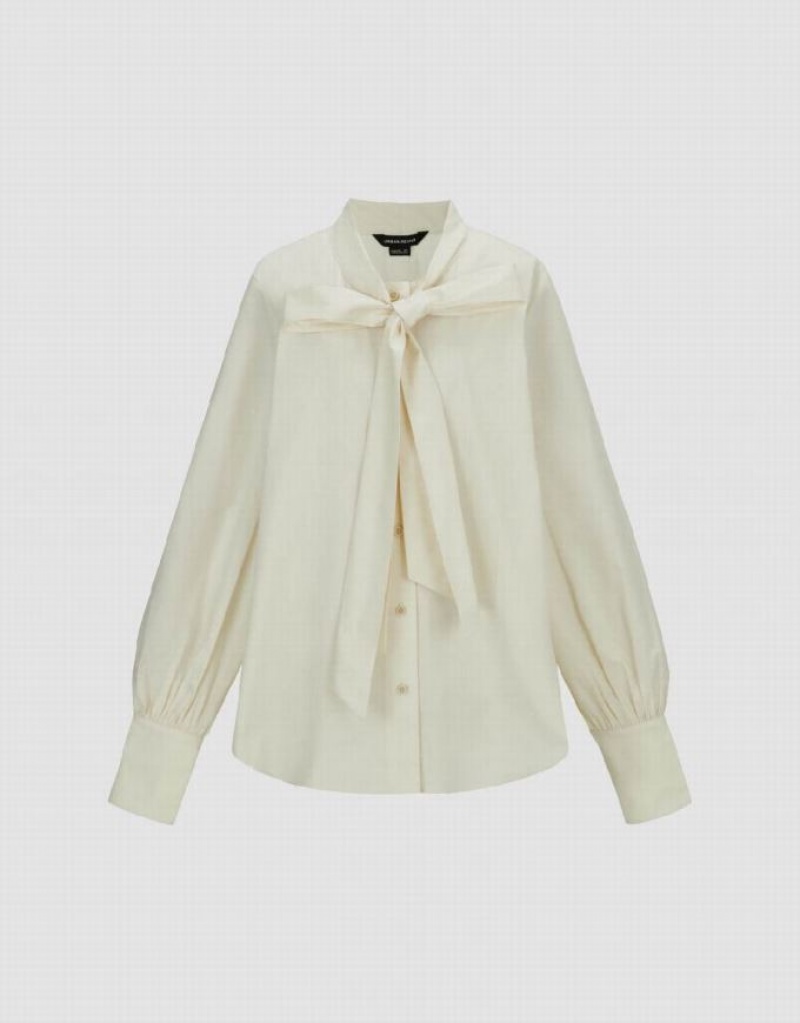Yellow Urban Revivo Striaght Loose With Tie Women's Shirts | LCOGMU-260